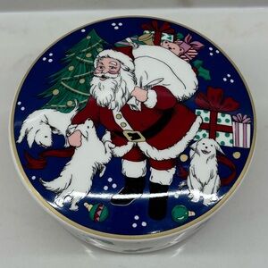 Vintage Mikasa Santaโs with Dogs Season Christmas Porcelain Trinket Box Japan